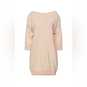 NWT JUCCA Blush Light Baby Pink Crop-Sleeve Black Ribbon Bow Boatneck Sweater XS